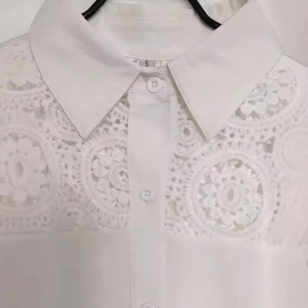 2026 Elegant Blouse For Woman Shirts & Blouses Women's Clothing Top Ladies Temperament Commuting  Office Hollow Out Solid Color