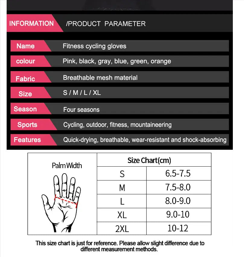 Guantes de ciclismo para entrenamiento físico con media yema transpirable en color rosa, fabricados con material de malla, mostrados por el lado trasero.
