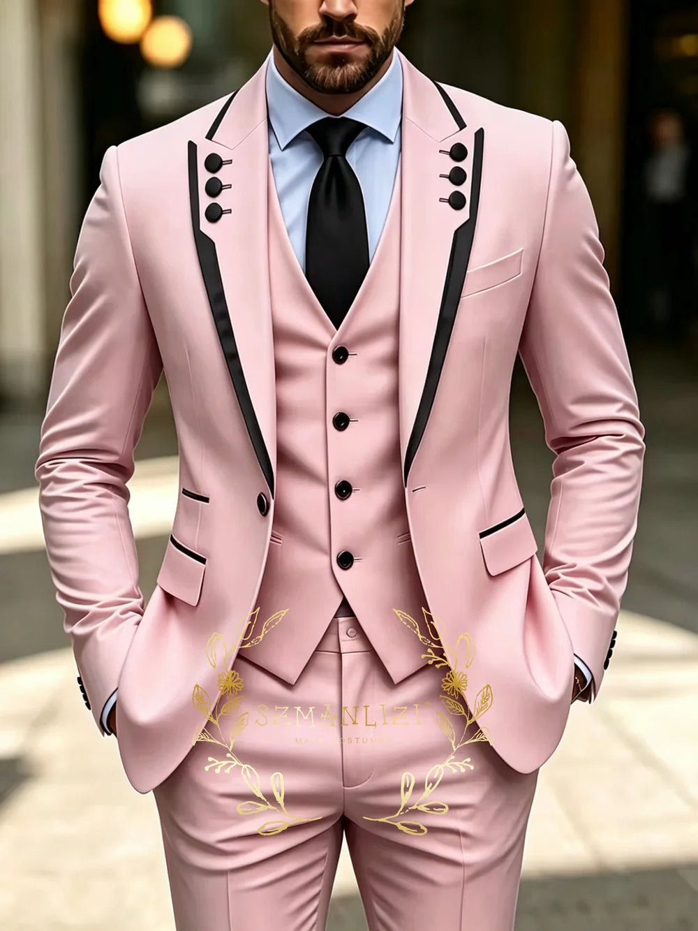 Classic Brown Business Suits For Men Slim Fit 3 Pieces Groomsmen Suit Male Party Formal Wedding Tuxedos Jacket+Vest+Pants