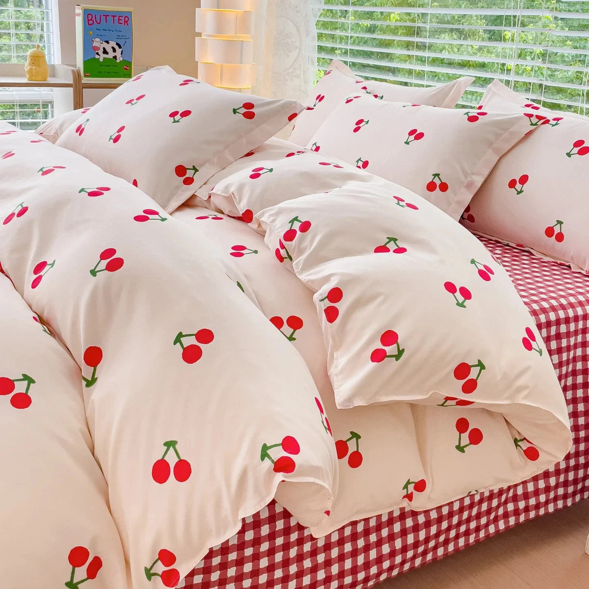 Ins Style Pink Flower Printed Bedding Set Soft Skin-friendly Duvet Cover Set Reactive Dyeing Bed Linens for Girls Bedroom