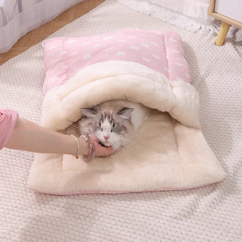 Soft and Comfortable Cat Bed Warm Pet Room with Detachable Mat and Foldable Design for Easy Storage of Cat Sleeping Bags Dog Bed