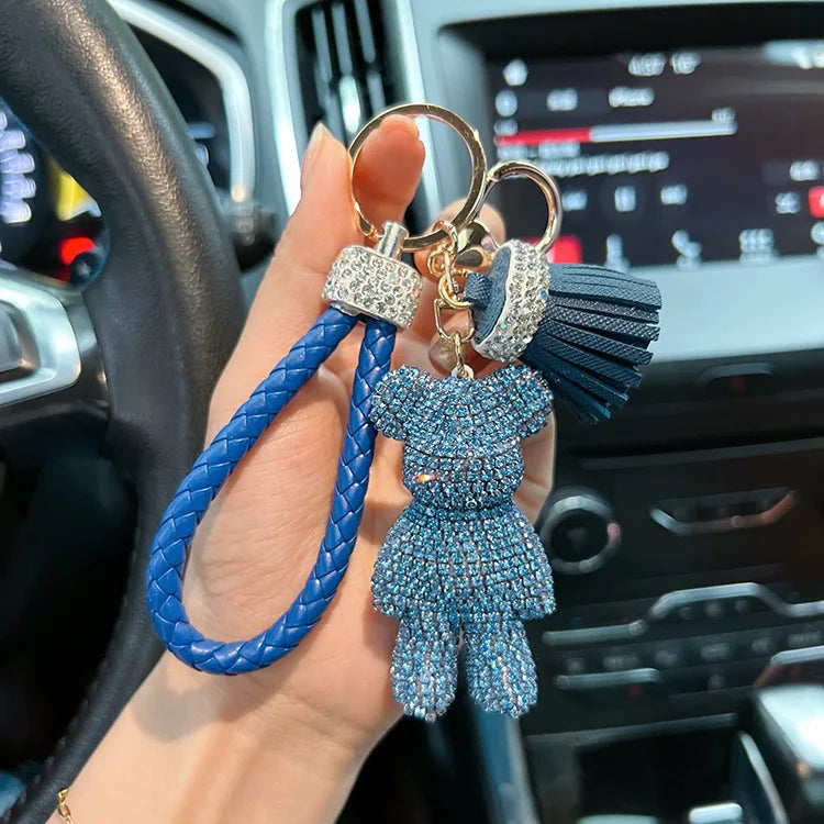Personalized Diamond Studded Small Violent Bear Key Chain Cute Dynamic Rope Tassel Car Key Chain Exquisite Gift Pendant