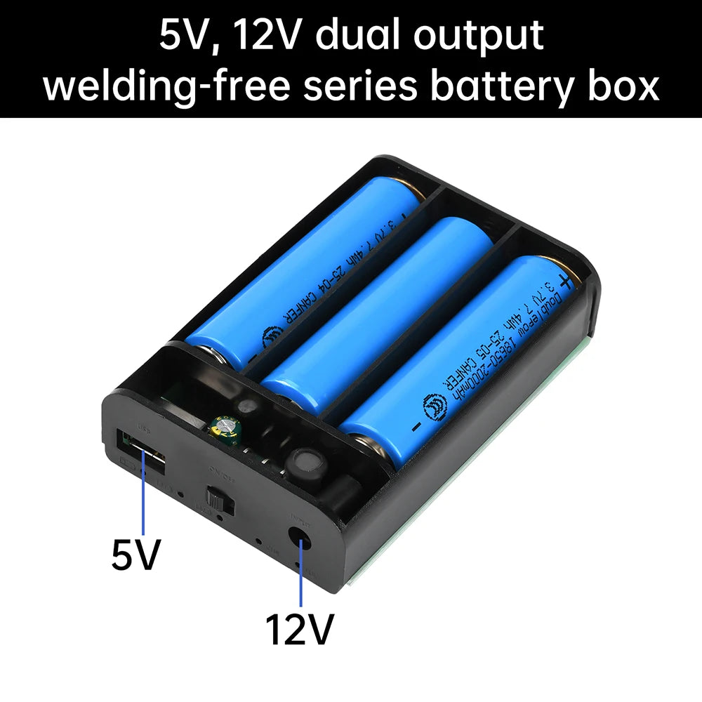 3 18650 Mobile Power Bank Shell DC 5V 12V Dual Output Series Mobile Power Bank Battery Box Solder-Free DIY Kit With Switch