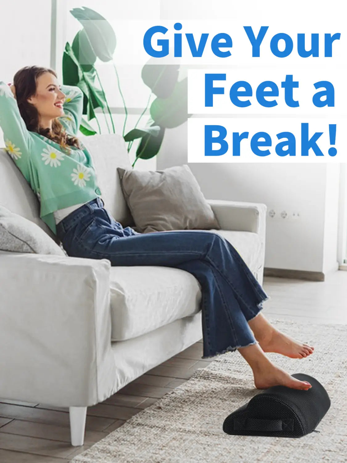 black fabric ergonomic footrest with adjustable strap featuring lumbar support and led lighting for enhanced comfort and posture.