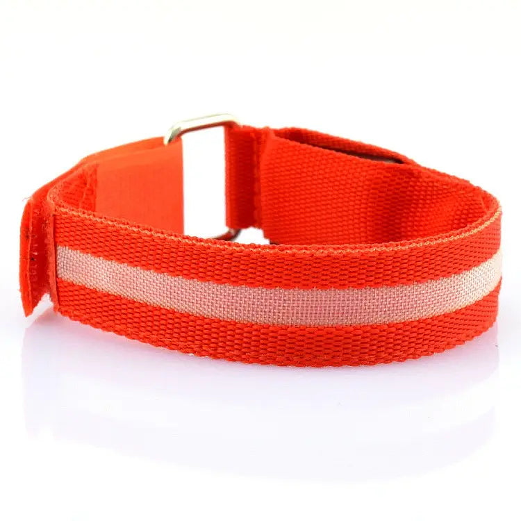 Correa de seguridad reflectante naranja brillante con hebilla metálica para brazalete de seguridad LED recargable por USB para correr.