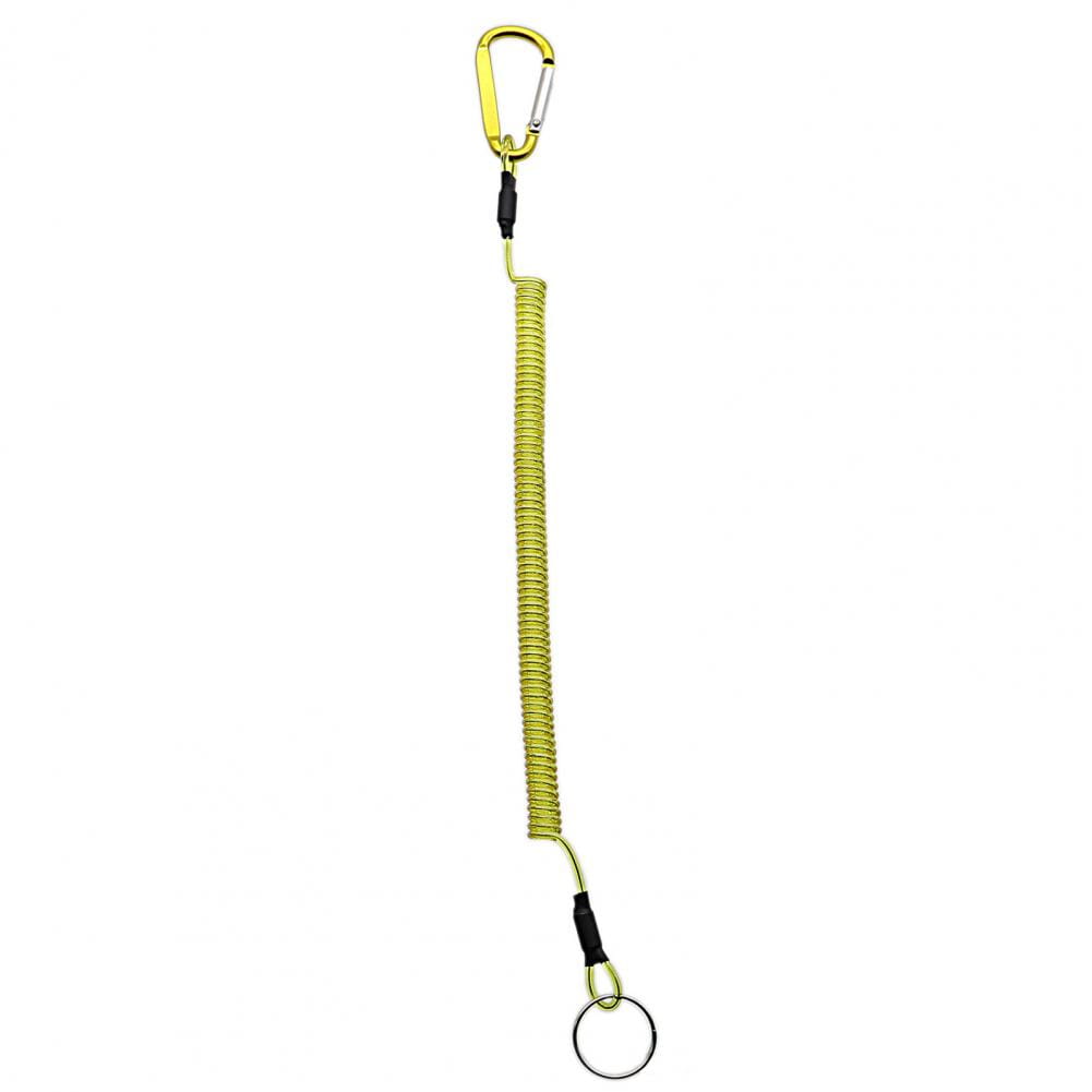 Yellow retractable coiled spring anti-lost lanyard keychain with a carabiner clip and key ring made of durable material for secure attachment.