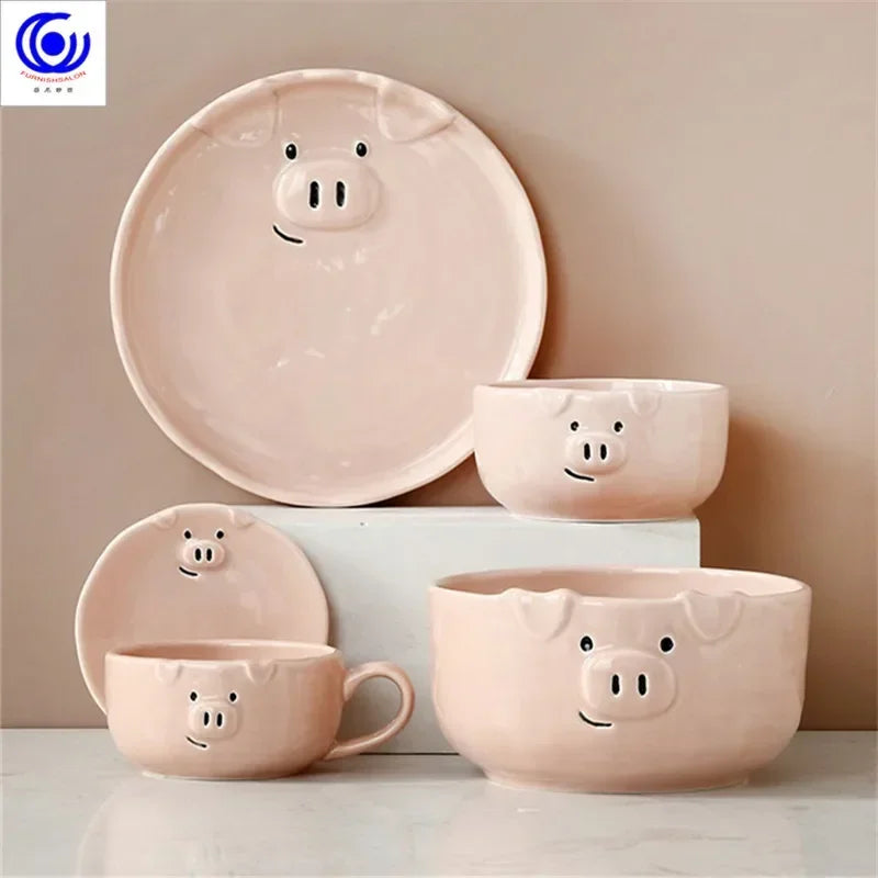 Cute Dish Set Ceramic Japanese Cartoon Tableware Household Creative Personality