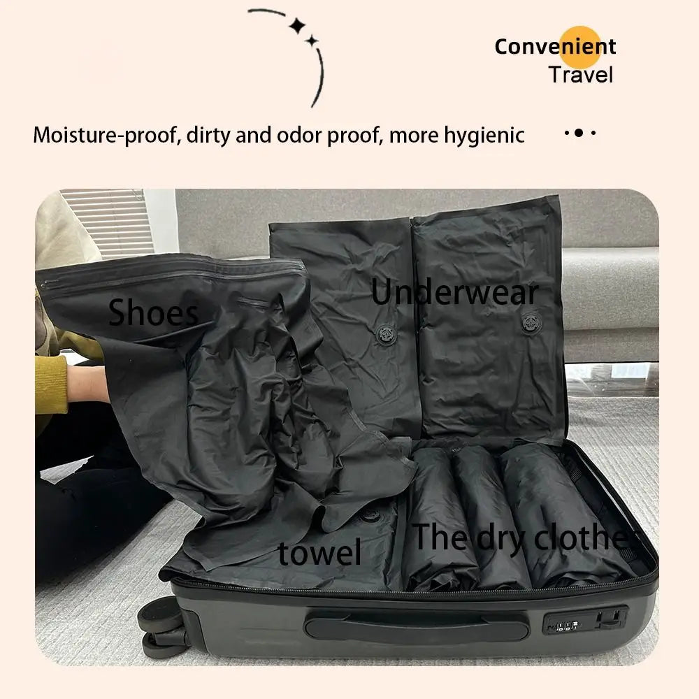 Ensemble de sacs de stockage sous vide noirs comprenant des sacs de conditionnement de voyage scellés sous vide pour chaussures, sous-vêtements et vêtements secs, avec conception de compression à l’aide de sacs sous vide à enrouler