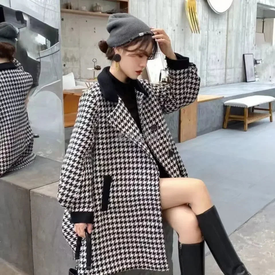 Warm Outerwears Velvet Wool & Blend Blazer Woman Spring Autumn Tweed Coats for Women Long Sleeve Casual 2025 New Arrivals Jacket