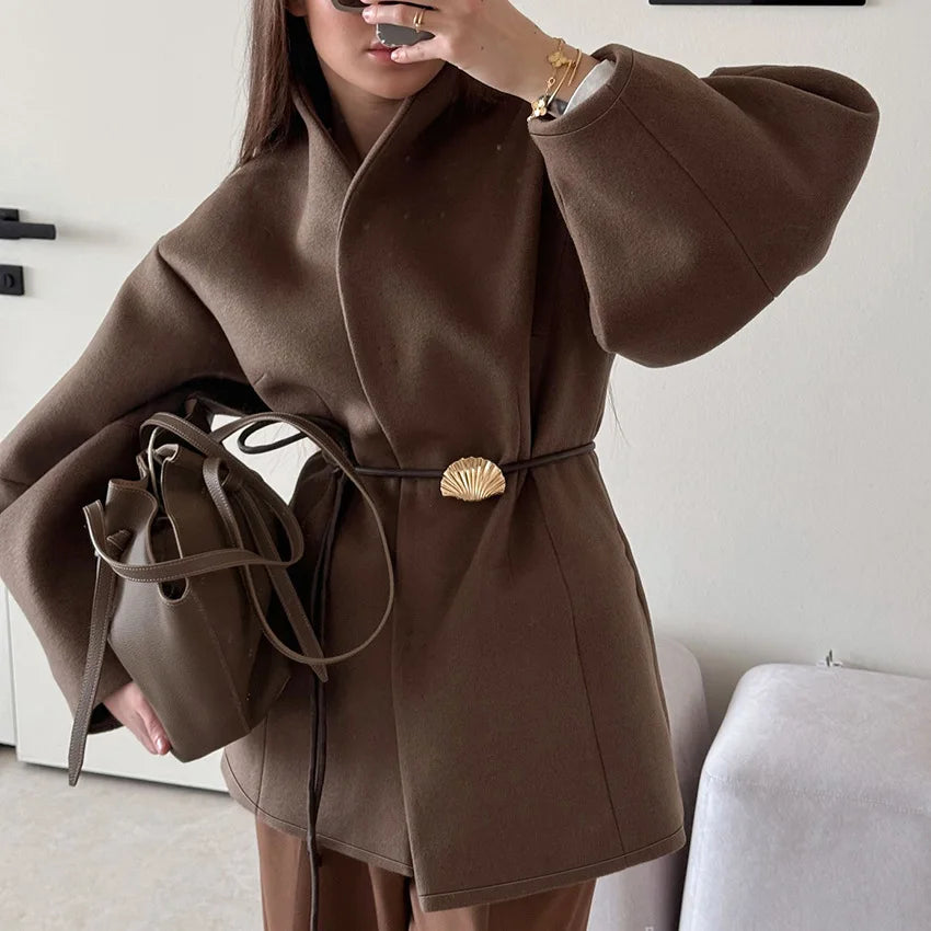 Women Wool Mid Length Coats Jackets Blends Stand Collar Coat Thick Warm Y2k Streetwear Jacket Work Outerwear Autumn Winter