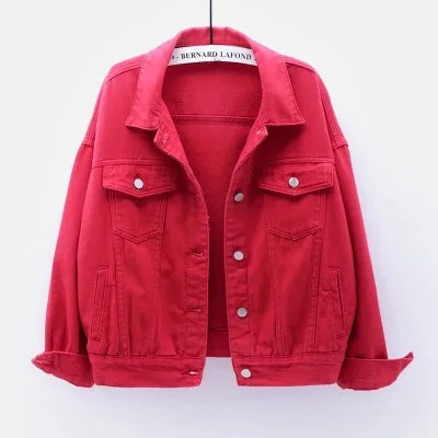 Women's Denim Jacket Spring Autumn Short Coat Pink Jean Jackets Casual Tops Purple Yellow White Loose Tops Lady Outerwear