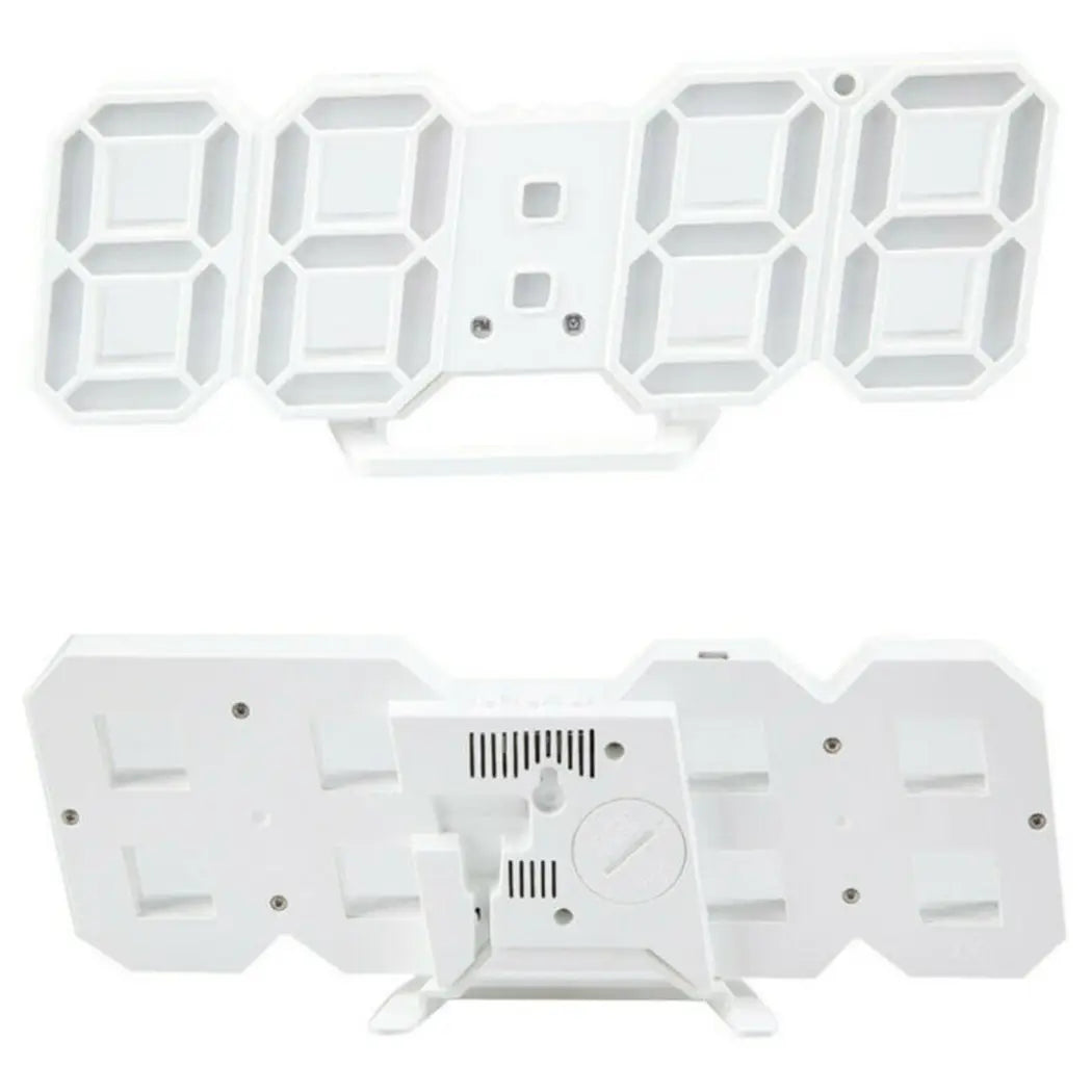 Horloge murale numérique 3d blanche moderne au design épuré et à chiffres illuminés, dotée d’un affichage 24 heures pour une mesure du temps précise.