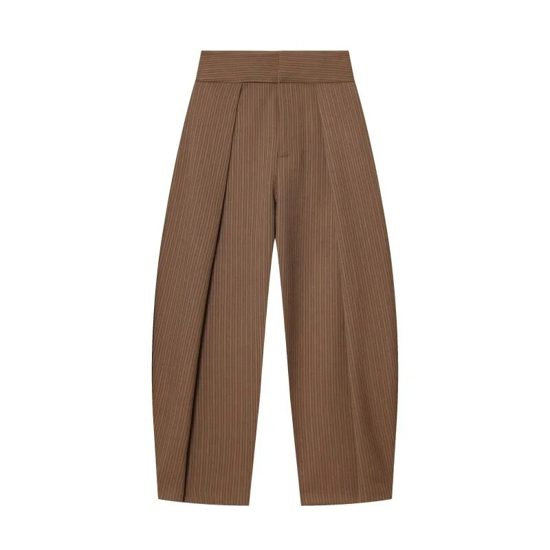 Women Wide Leg Pants Retro Dark Color Pleated Trousers High Waist Casual Work Office Straight Pants