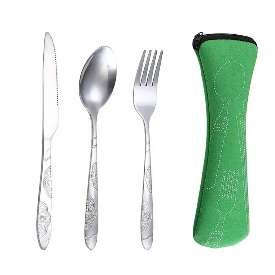Picnic Tableware Set Washable With Zipper Travel Cutlery Kit Case Portable Pouch For Dinner Household Tool Travel Camping Spoon