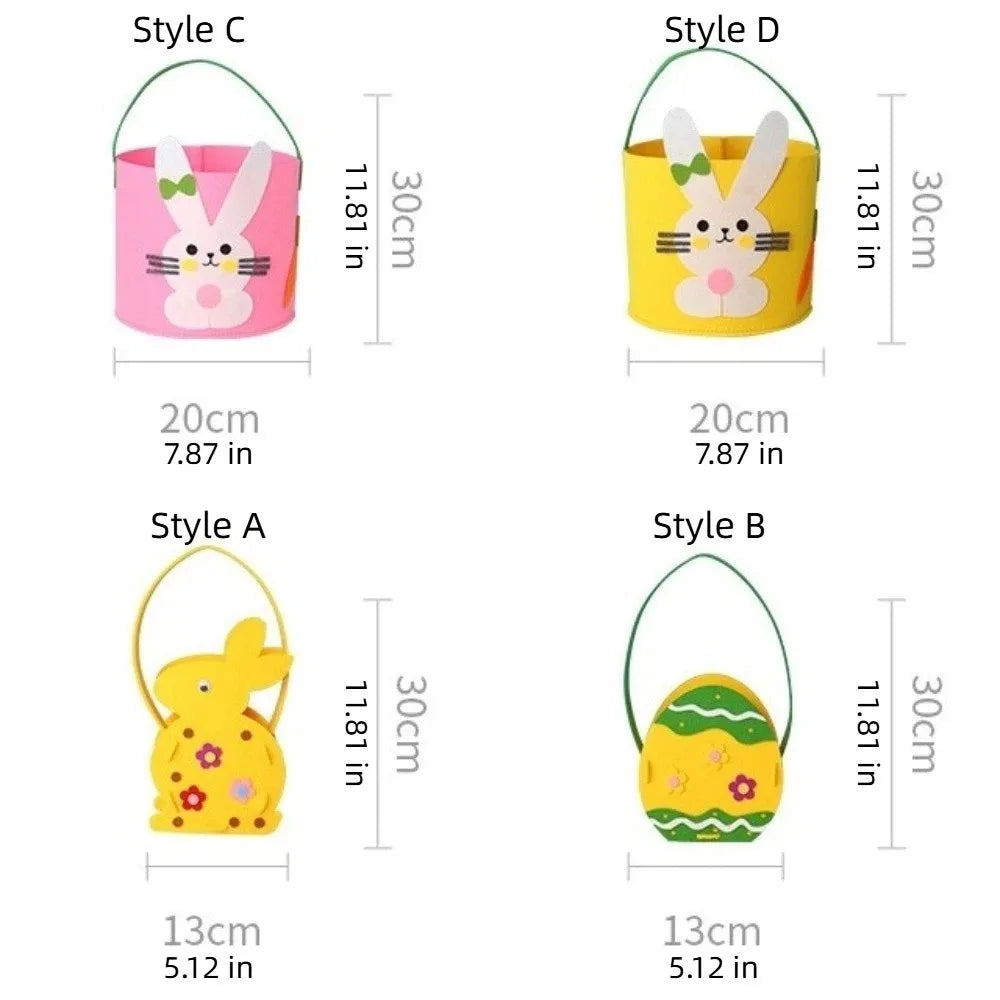 Easter Tote Bag Felt Easter Egg Basket Large Capacity Colorful Eggs Rabbit Candy Bags Cartoon Cookie Gift Bag Party Decoration