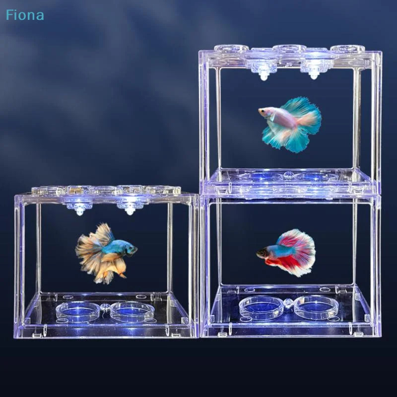 ☭Aquarium Mini Acrylic Fish Tank Reptile Pet Box Stackable Aquarium Cylinder Landscape Seaweed For Home Office Decoration