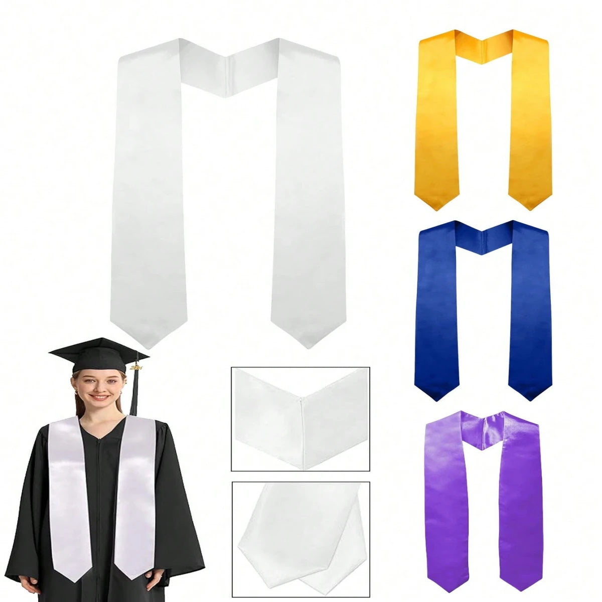 1 PC Plain Graduation Stole Satin Graduation Stoles Polyester Graduation Sash for Graduation Ceremony Degree Conferment Ceremony