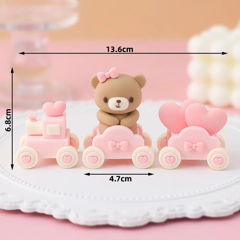 Baby Shower Party Mini Bear Cake Topper Blue Brown Pink Bear Shaped Decor for Kids Boys Girls Dessert Table Layout Accessories