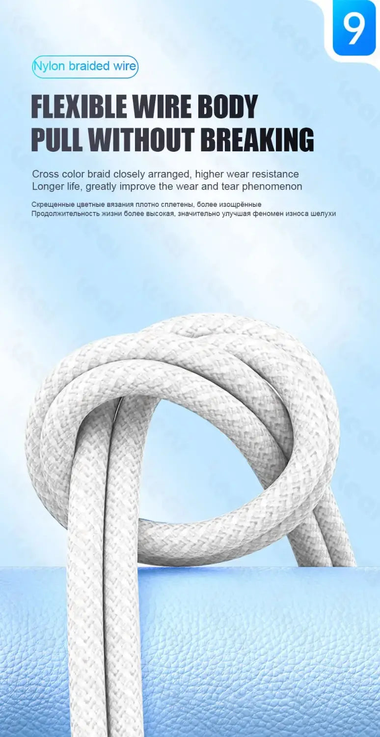 white nylon braided 60w usb c iphone fast charging cable with flexible durable design