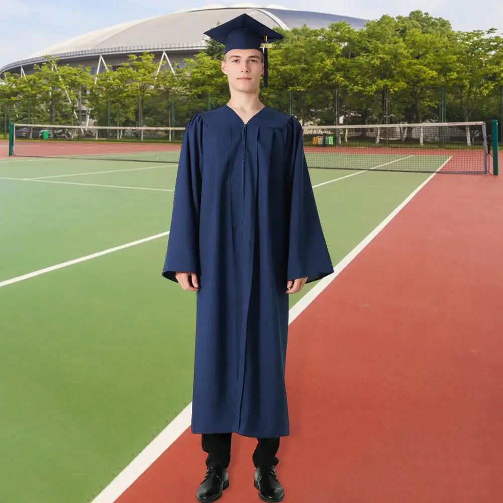 Graduation Outfit Arts Student Graduation Robe with V Neck Hat Bachelor Uniform for Doctor Graduation Party Knee Length Long