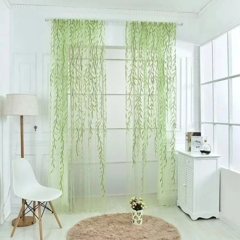 1 panel Elegant Modern Tulle Curtains for Living Room Bedroom Kitchen Green Leaf Sheer Curtains for Window Tulle Curtains Drapes