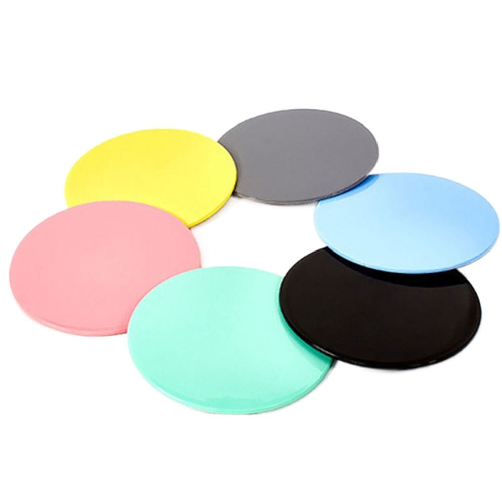 six circular smooth-surfaced core sliders fitness gliding discs in pastel yellow gray pink light blue mint green and solid black for abdominal training use