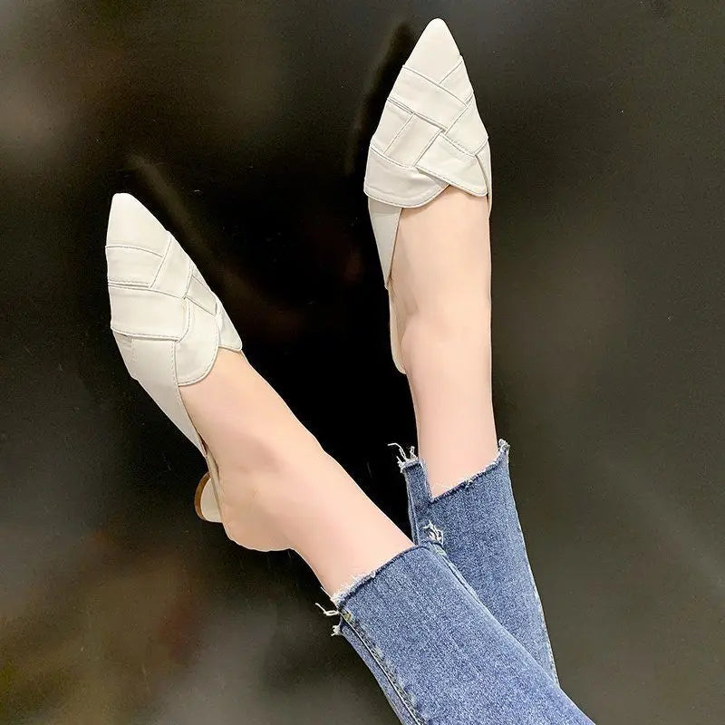 Women's Slippers And Ladies Sandals Leather Job Shoes Pointed Toe Mules Slides Sexy With Premium New Style High Quality 39