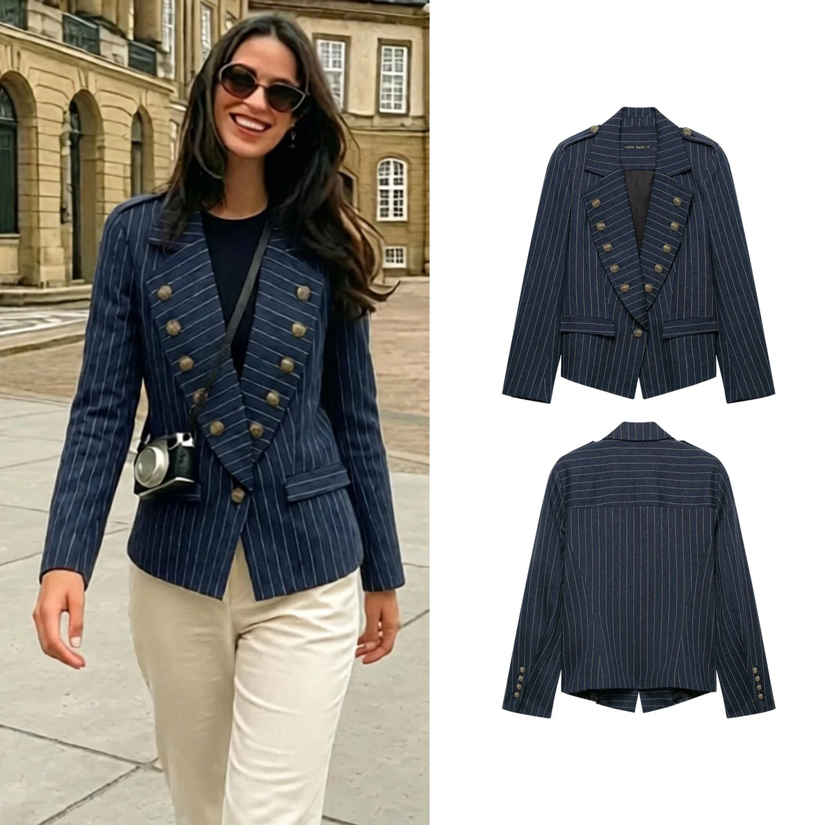 Women's Fashion Elegant Striped Blazers Jackets Spring Autumn Female Chic Long Sleeve Button Coats Lady Streetwear Suit Jackets