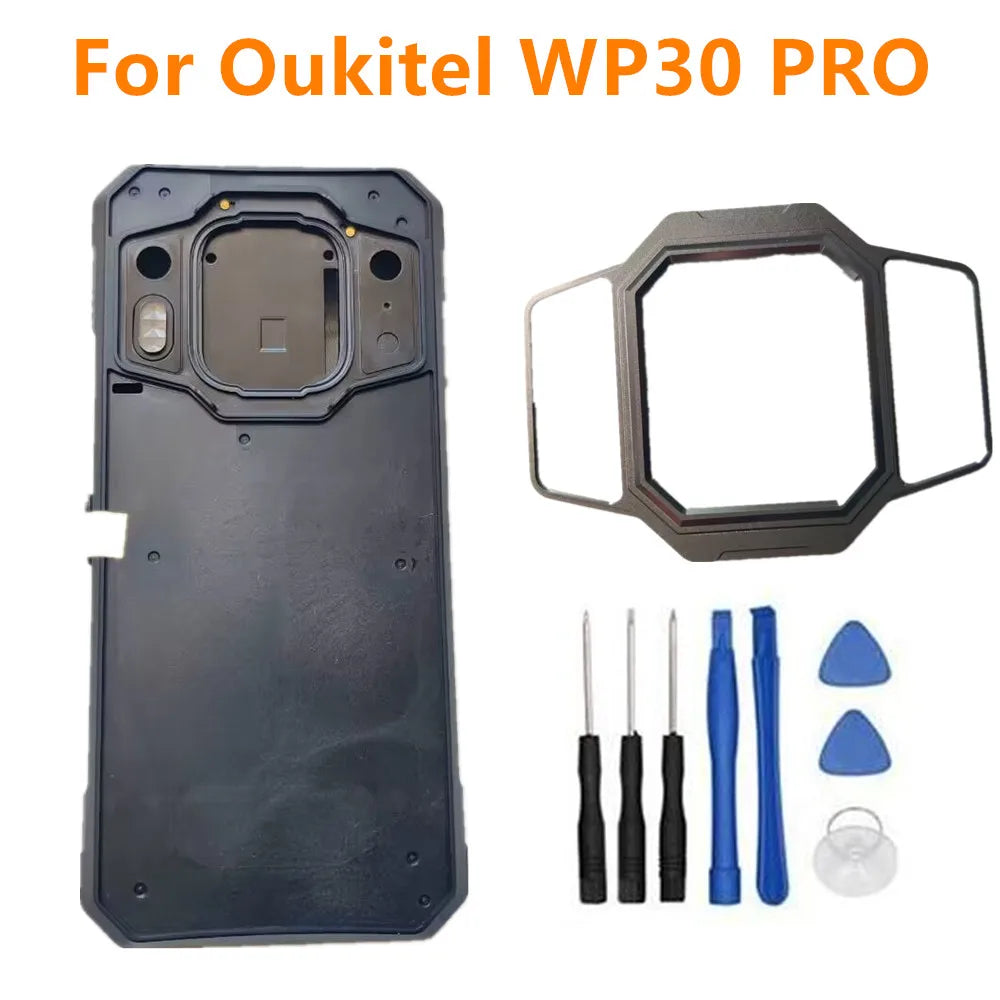 For Oukitel WP30 PRO Phone Back Battery Case Housings Cover With Fingerprint FPC Button+Camera Metal Decorative Frame