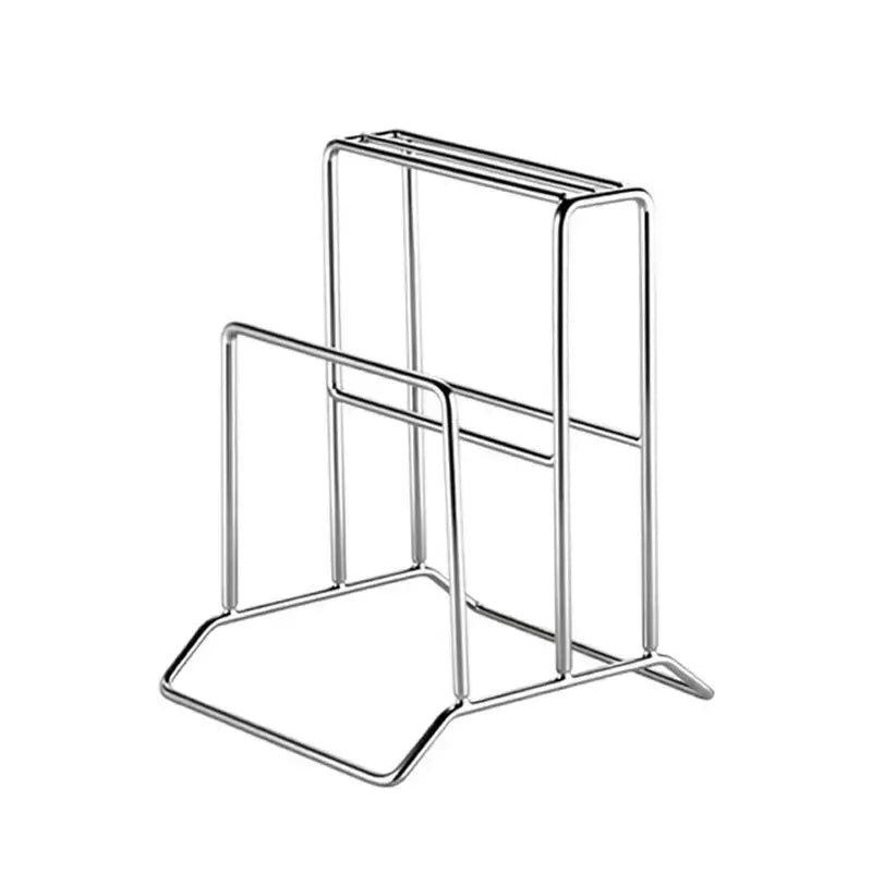 Organisateur de couteaux de cuisine en acier inoxydable avec support pour planche à découper, comprenant un égouttoir à deux niveaux minimaliste et élégant pour organiser des assiettes ou des bols.