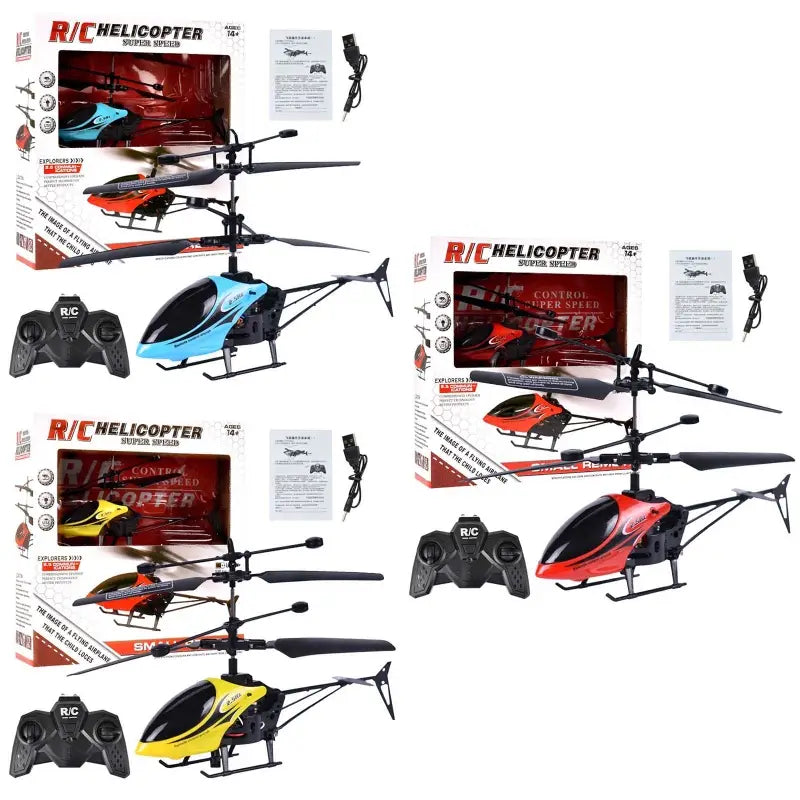 Red and black remote control helicopter with a sleek aerodynamic design included in a high quality toy package.
