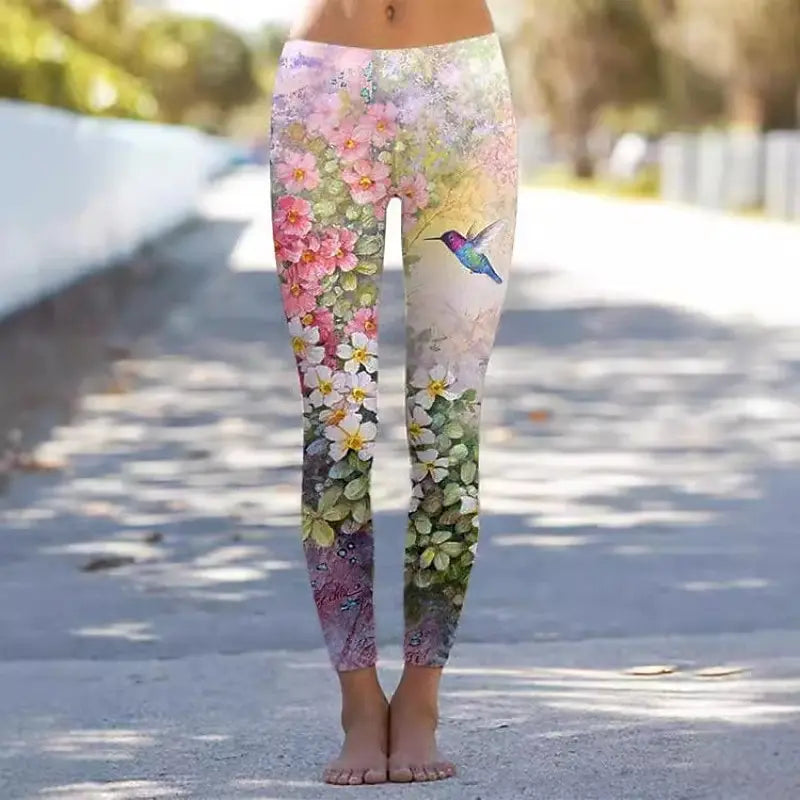 Women's Leggings Natural Floral Printed Outdoor Pants Polyester Spandex Stretch Elastic Waist,Control Fall Winter Streetwear