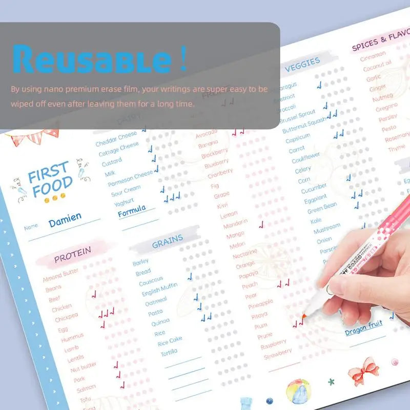 Baby First Foods Checklist Magnetic Repeatable Baby Feeding Tracker Weaning Essential Reusable Toddler Food Chart Fridge Magnet