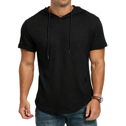 Cotton T-shirt for Men Breathable Lightweight Short Sleeve Hoodie Slim Fit Solid Color Fashion Casual Tops Male Streetwear