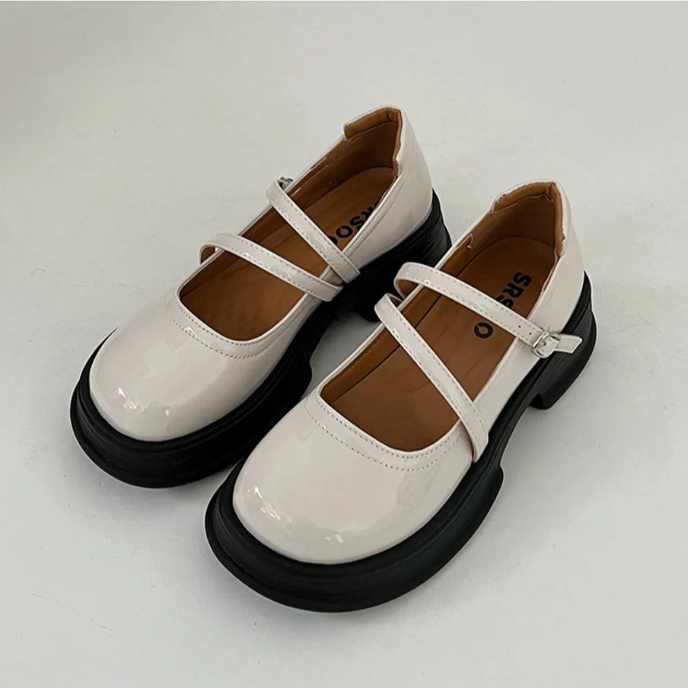 Leather Shoes for Women Summer New Round Toe Thick Soled Leather Shoe Retro Japanese Lolita Mary Jane Single Shoes Pumps Womens