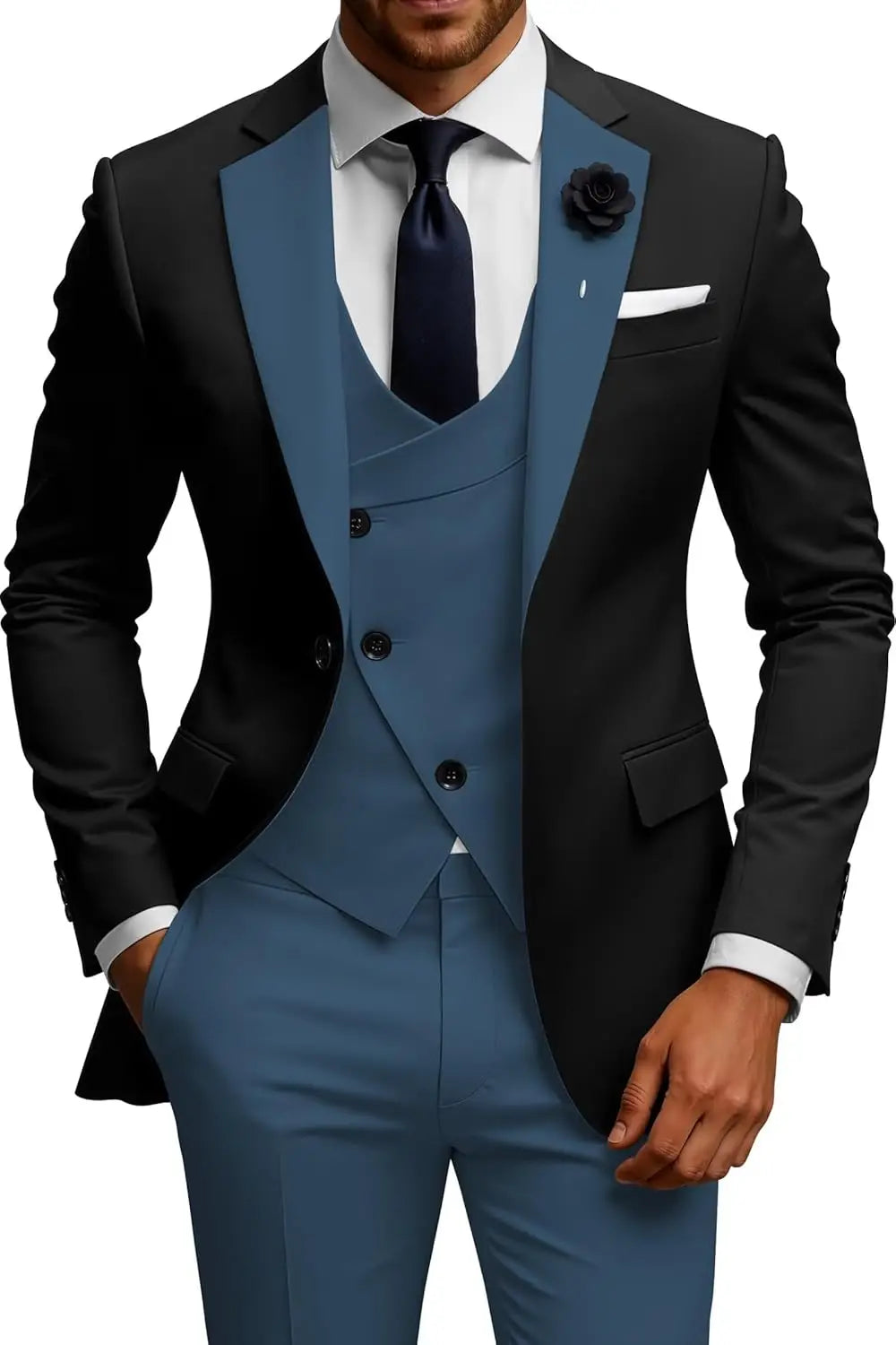 Mens Suits 3 Piece Slim Fit Double Breasted Suit Wedding Prom Tuxedo Suit Set