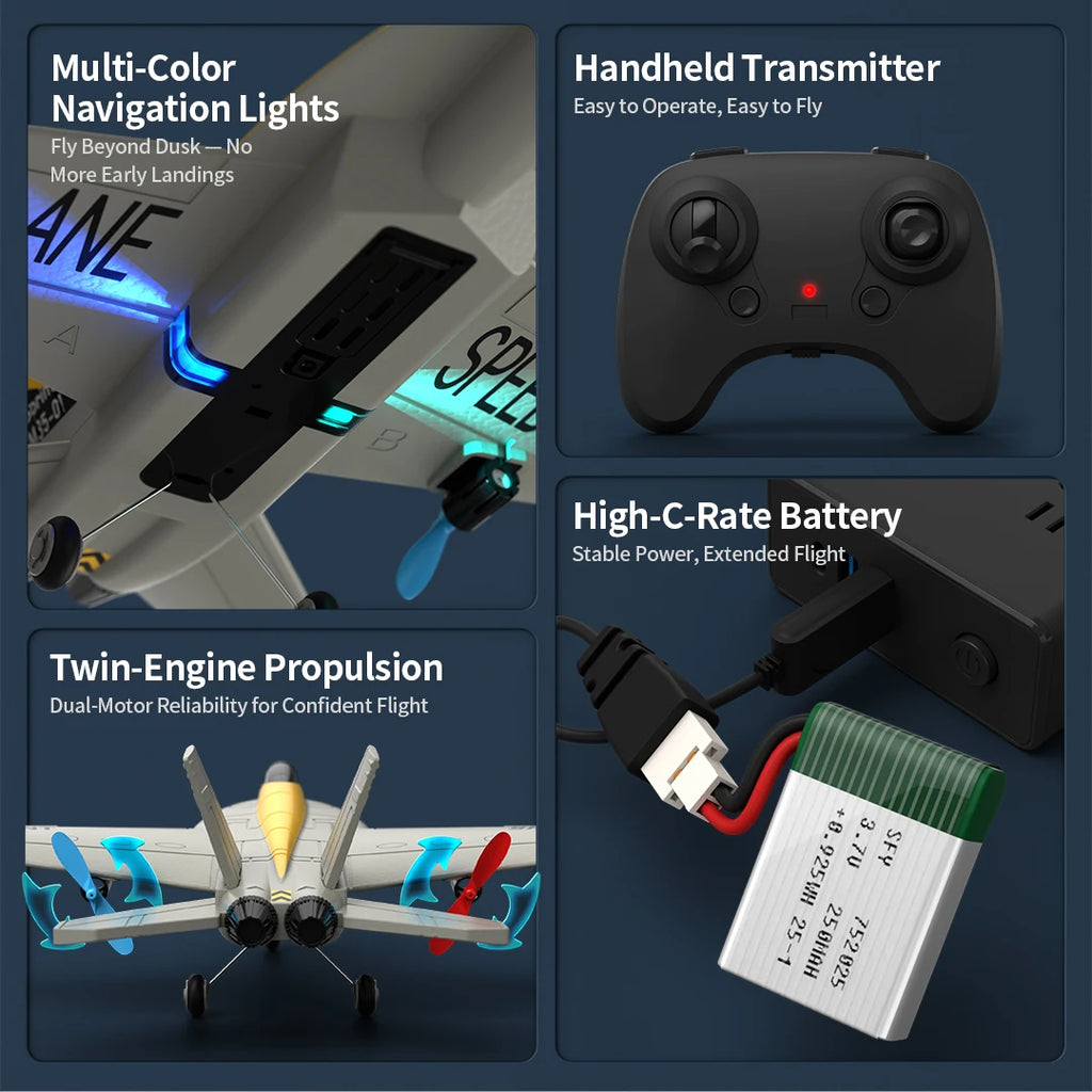 F18 Hornet RC Glider 2.4G 2CH 6-Axis Stability Remote Control Foam Aircraft With LED Lights Hand Throwing Airplane RC Toys Gifts