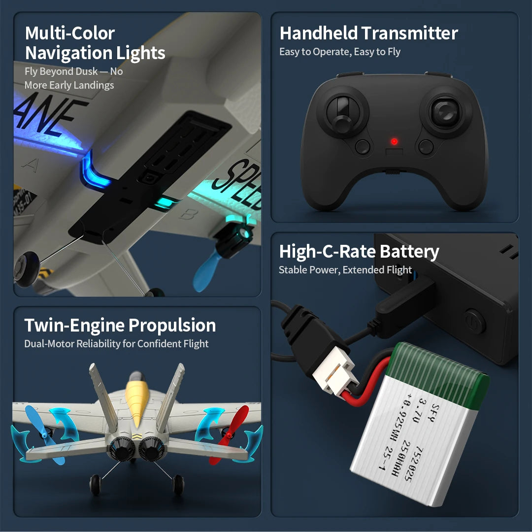 F18 Hornet RC Glider 2.4G 2CH 6-Axis Stability Remote Control Foam Aircraft With LED Lights Hand Throwing Airplane RC Toys Gifts