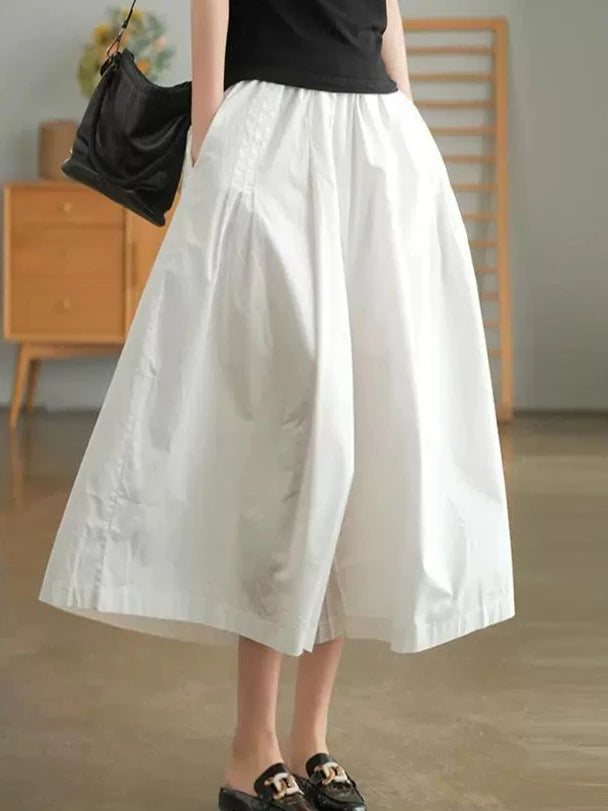 Women's Wide Leg Pants 2026 Summer High Waist Loose Thin Capri Pants Female Mom Casual Solid Color White Design Skirt Pants