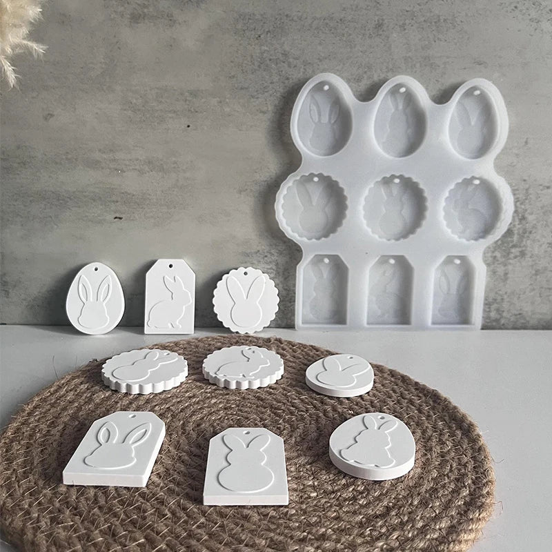 Easter Bunny Pendant Silicone Mold, DIY Epoxy Resin Plaster Concrete Drip Glue Mold, Easter Decoration Egg Bunny Making Mold