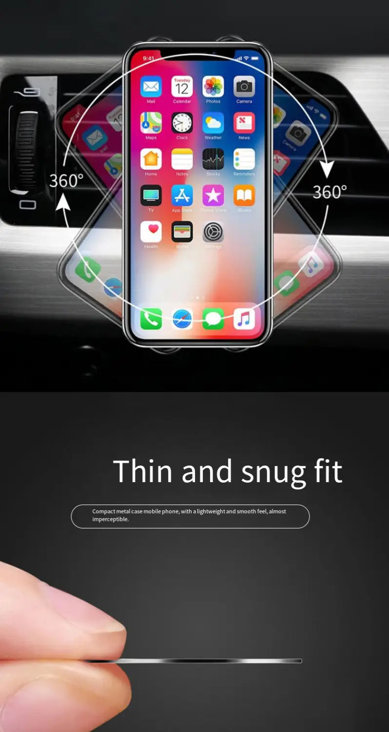 Soporte magnético transparente de doble cara para teléfono con capacidad de rotación de 360 grados, mostrado desde el ángulo frontal