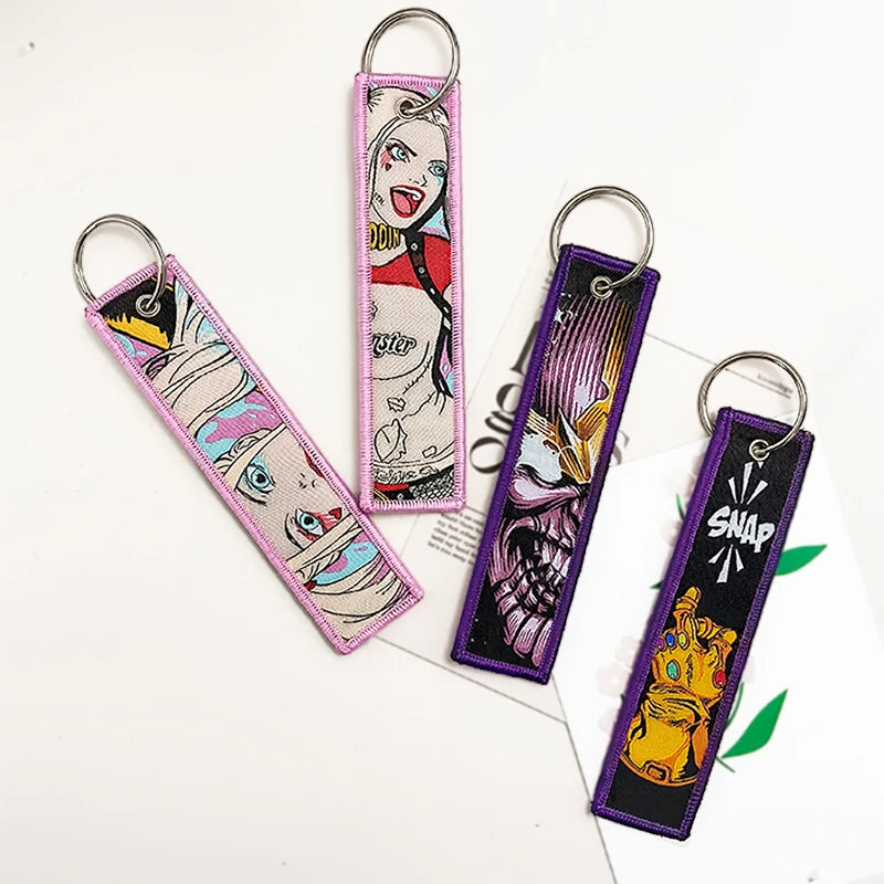 Embroidery Cool Keychain Motorcycles Cars Chaveiro American comics Manga Series Holder Pendant Portable Key Lanyard Accessories