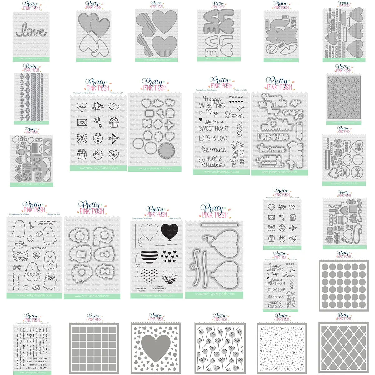 Valentine's Day Heart Love Letter Phrase Grid & Heart Pattern Embossing Metal Cutting Dies Clear Stamps Set for DIY Scrapbooking