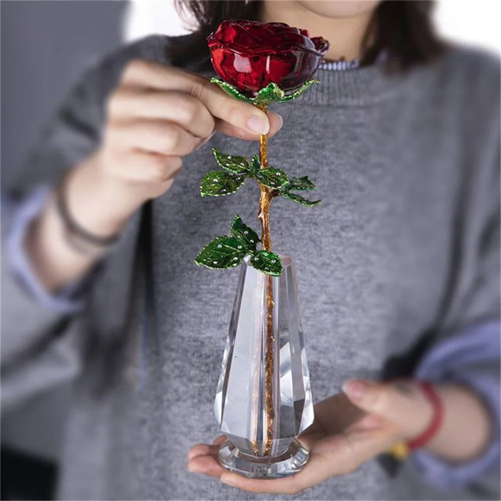 Valentines Day Gift Handcrafted Wedding Gifts Valentines Day Rose Transparent Crystal Glass Rose For Valentine's Day Girlfriend