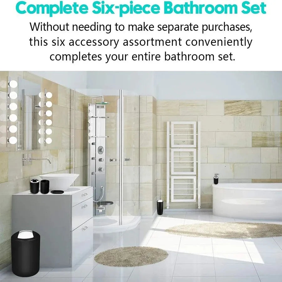 Bathroom Accessory Set,6 Piece Gift Set,Toothbrush Holder,Toothbrush Cup,Soap Dispenser,Soap Dish,Toilet Brush Holder,Trash Can