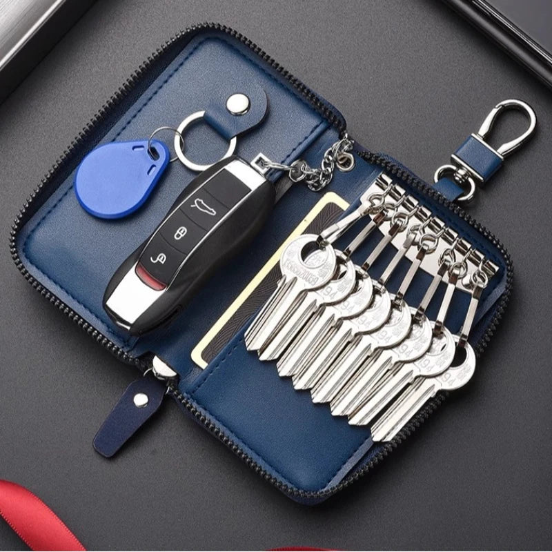 New Leather Keychain Men Women Key Holder Organizer Pouch Large Capacity Car Key Wallet Housekeeper Key Case Mini Card Bag