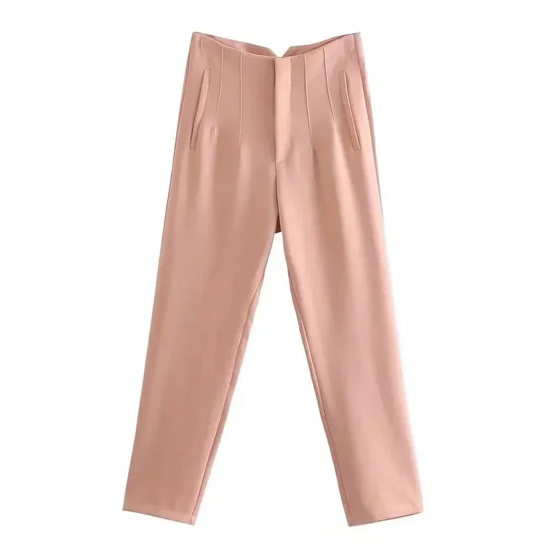 HXAO Office Wear Women'S Formal Pants Pleated High Waist Pants For Women Casual White Cropped Trousers Blackpink Woman Pants