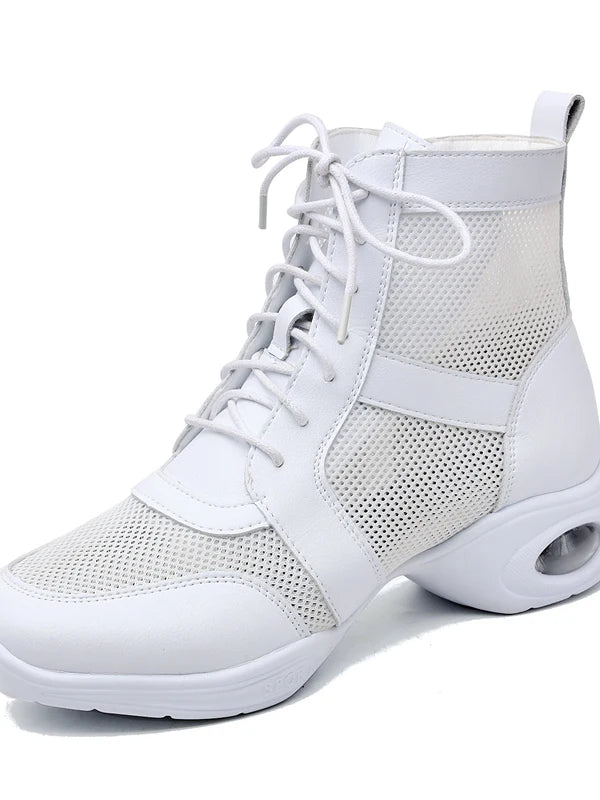 Women's Dancing Shoes Soft Bottom Leather mid Heel Black Mesh Breathable Square Dance Shoes Jazz Sailor Dance Footwear