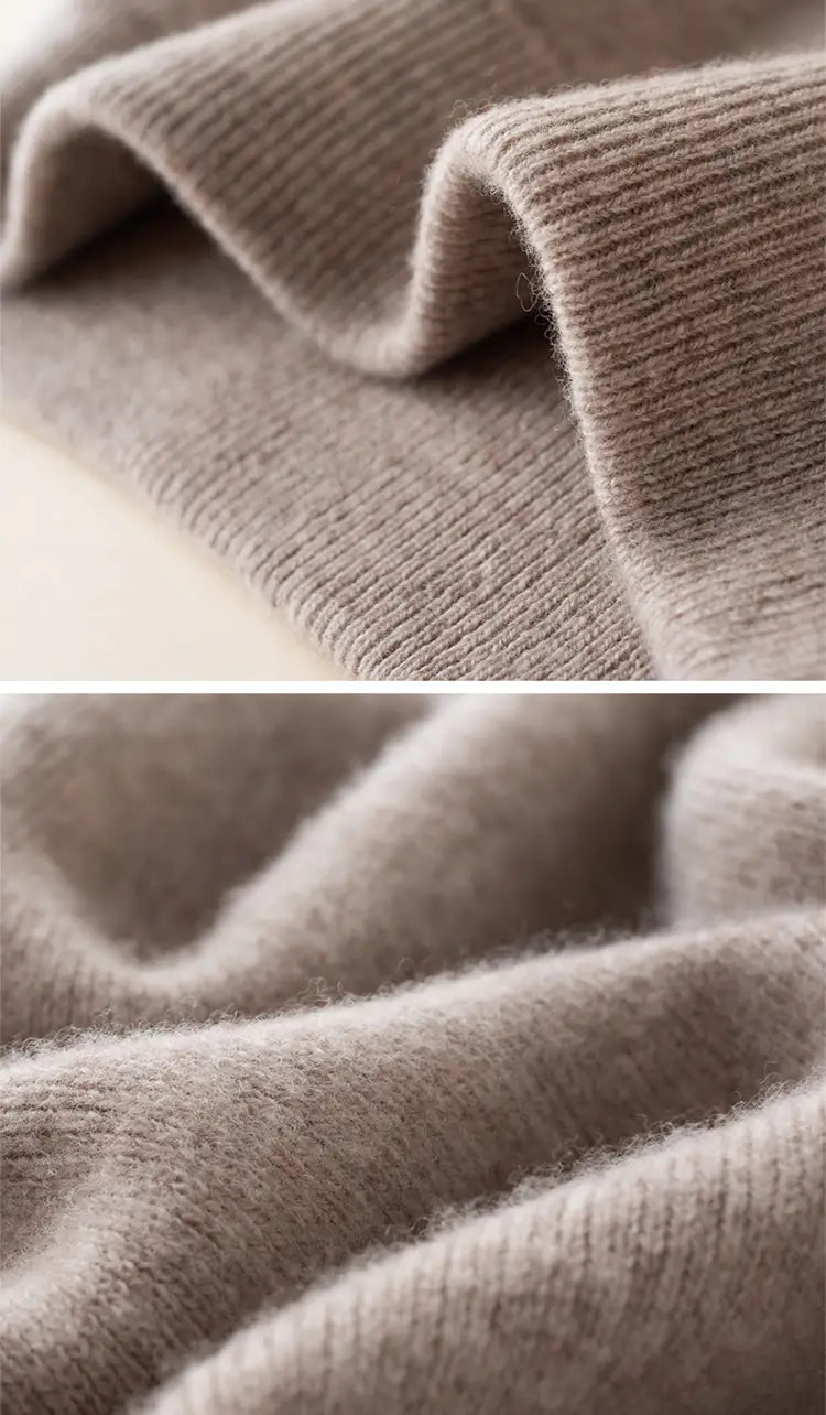 Soft beige wool knit midi skirt with ribbed textured surface and high waisted pencil design.