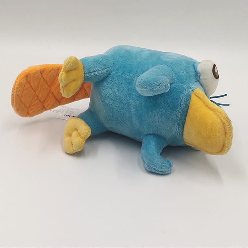 Ein blaues Schleifen-Tauchenten-Plüschtier mit weichem Plüschmaterial, mit gelbem Schnabel, Füßen, Schwanz und einem Diamantmuster-Design.